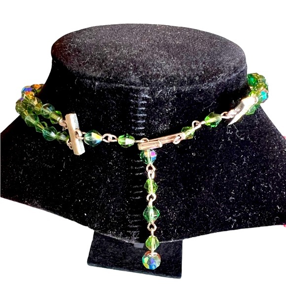 VTG Aurora Borealis Graduated Crystal Double Strand Necklace Green - Picture 8 of 11